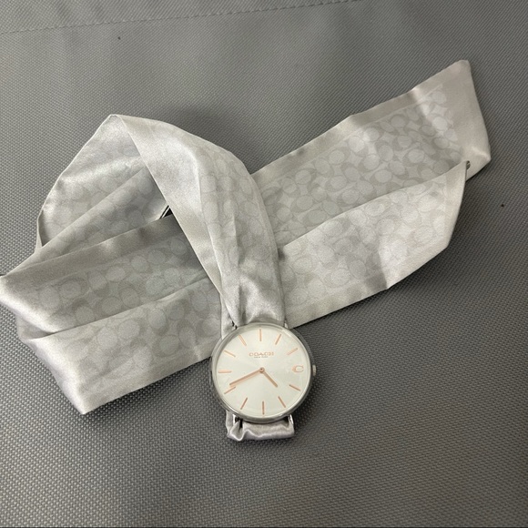 Coach- Perry Quartz Silver Dial Satin Scarf Watch - Picture 2 of 5